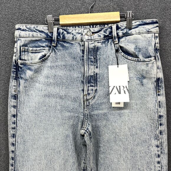 Zara Jeans Womens 10 High Rise Wide Leg Button Fly Raw Hem Light Wash Denim Flaw - Picture 3 of 16